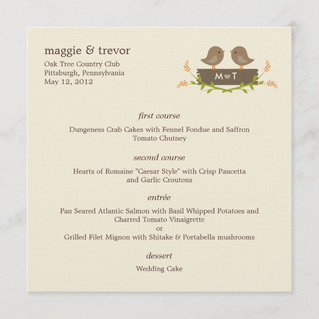 Sweet Love Wedding Menu Card (Front)