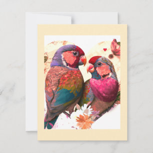 SWEET LOVEBIRD, VINTAGE COLORFUL LOVEBIRD NOTE CARD