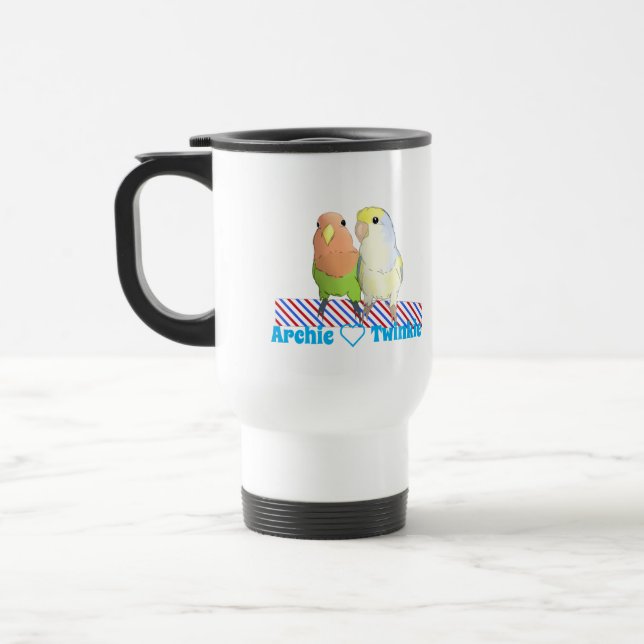 Sweet lovebirds couple travel mug (Left)