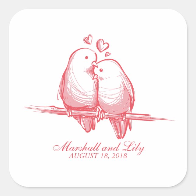 Sweet Lovebirds Valentine Wedding Sticker Seal (Front)