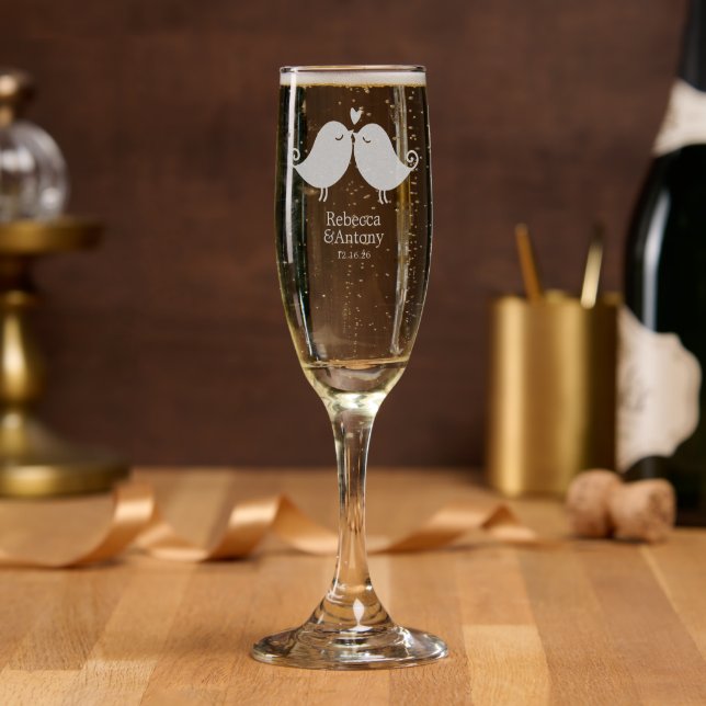 Sweet Lovebirds Wedding  Champagne Flute (Party)