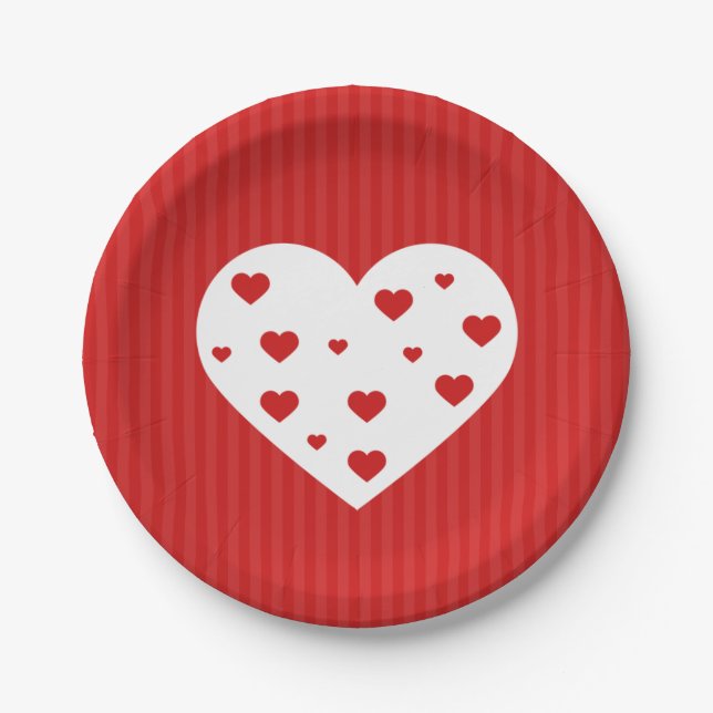 Sweet Lovely Romantic Red White Hearts Paper Plates (Front)