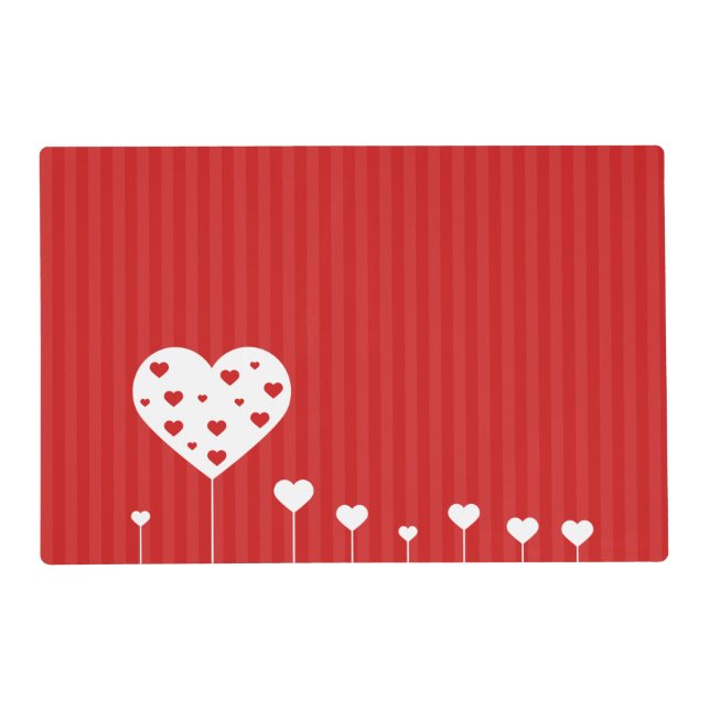Sweet Lovely Romantic Red White Hearts Placemat (Front)