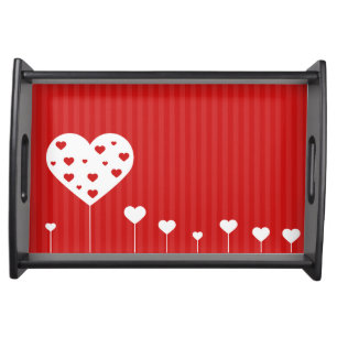 Sweet Lovely Romantic Red White Hearts Serving Tray
