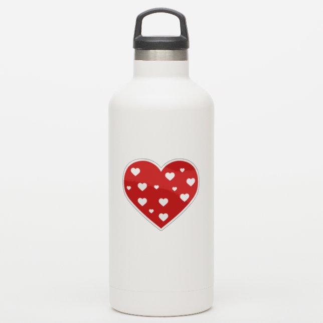 Sweet Lovely Romantic Red White Hearts Sticker (Waterbottle)