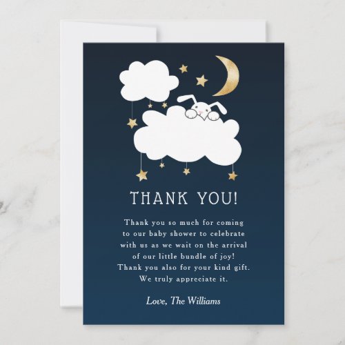 Sweet Lullaby Bunny Baby Shower Navy Gold Thank You Card