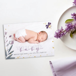 Sweet Lullaby Photo with Gold Sparkle Birth  Announcement
