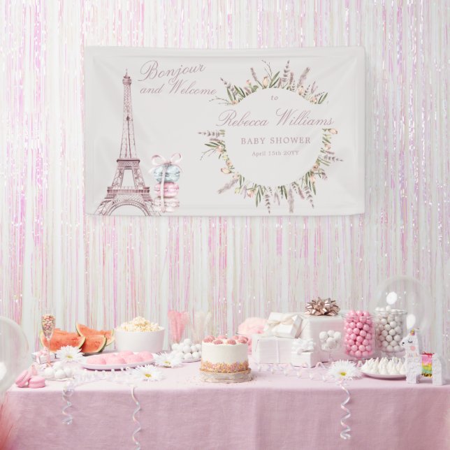 Sweet Macaron Bonjour Bebe Paris Baby shower Banner (Party)