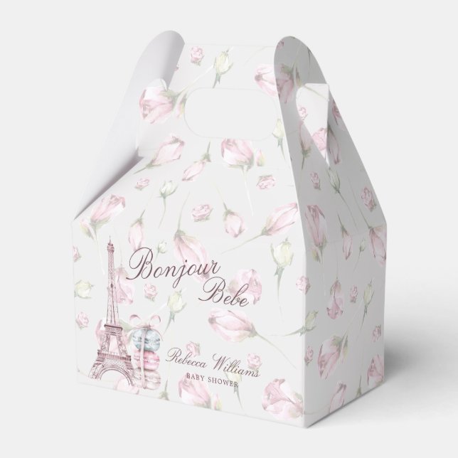 Sweet Macaron Bonjour Bebe Paris Baby shower Favor Boxes (Front Side)