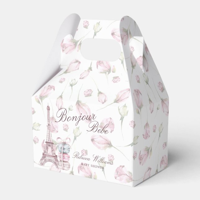 Sweet Macaron Bonjour Bebe Paris Baby shower Favor Boxes (Front Side)