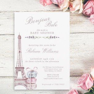 Sweet Macaron Bonjour Bebe Paris Baby shower Invitation