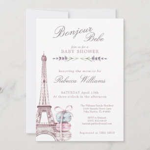Sweet Macaron Bonjour Bebe Paris Baby shower Invitation