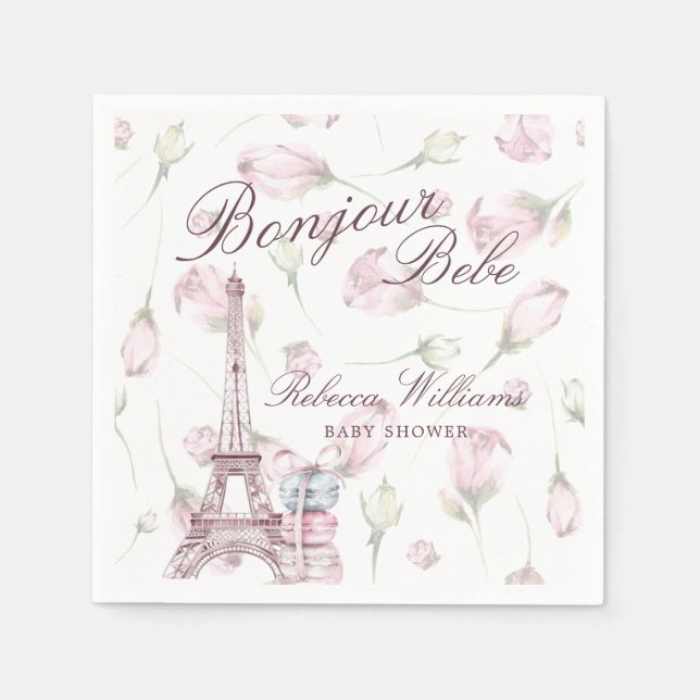 Sweet Macaron Bonjour Bebe Paris Baby shower Napkins (Front)