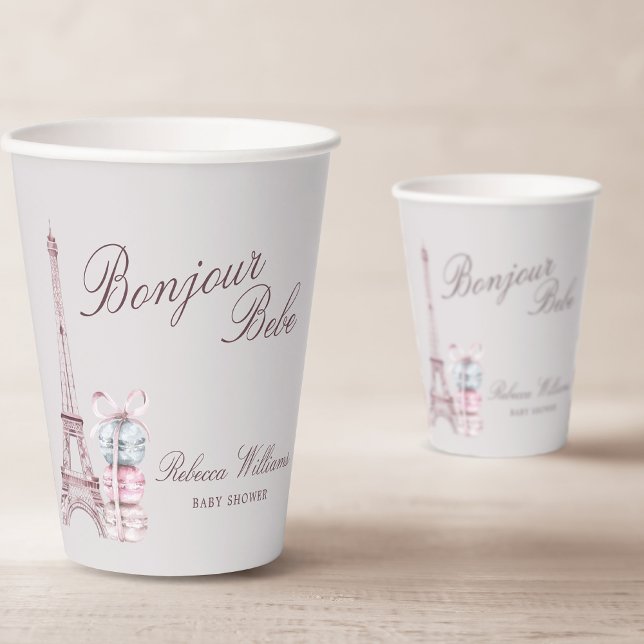 Sweet Macaron Bonjour Bebe Paris Baby shower Paper Cups (Creator Uploaded)