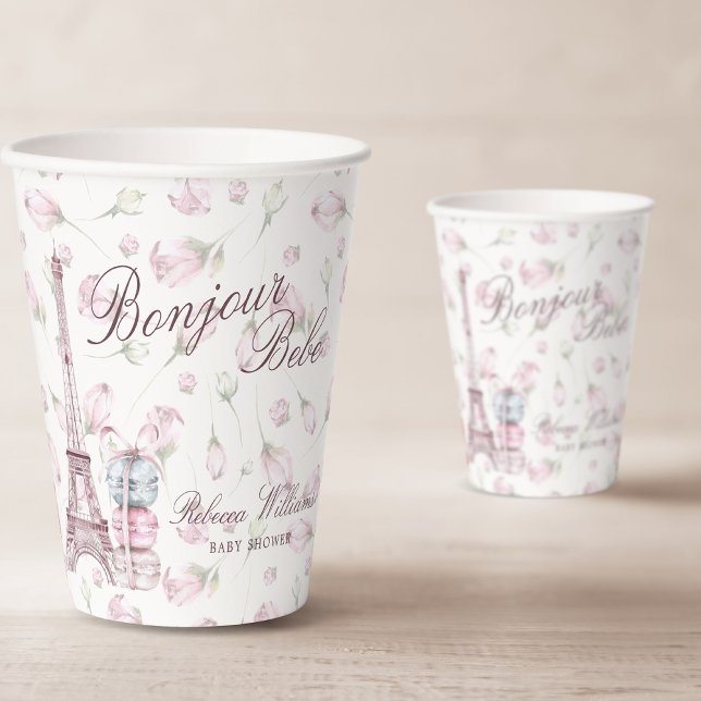 Sweet Macaron Bonjour Bebe Paris Baby shower Paper Cups (Creator Uploaded)