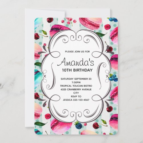 Sweet Macarons And A Decorative Frame Birthday Invitation