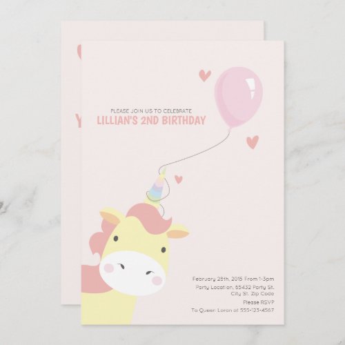 Sweet Magical Birthday Unicorn Invitations