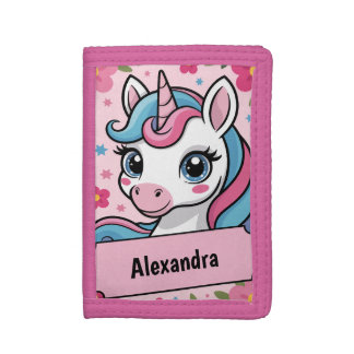 Sweet Magical Unicorn Design Personalized Girly Trifold Wallet