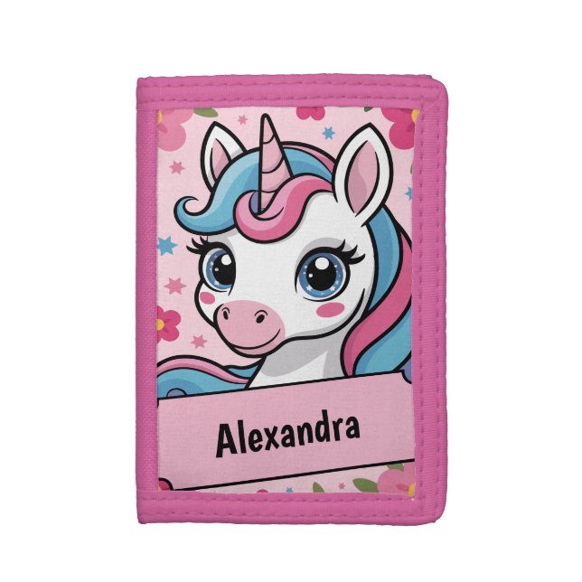 Sweet Magical Unicorn Design Personalized Girly  Trifold Wallet (Front Vertical)