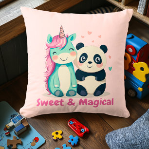 Sweet & Magical Unicorn & Panda Kids Room Decor Throw Pillow