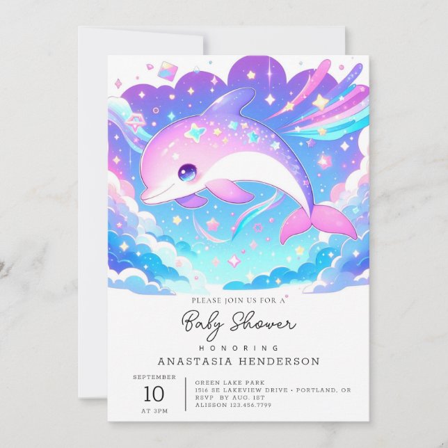 Sweet Majestic Dolphin Baby Shower Invitation (Front)