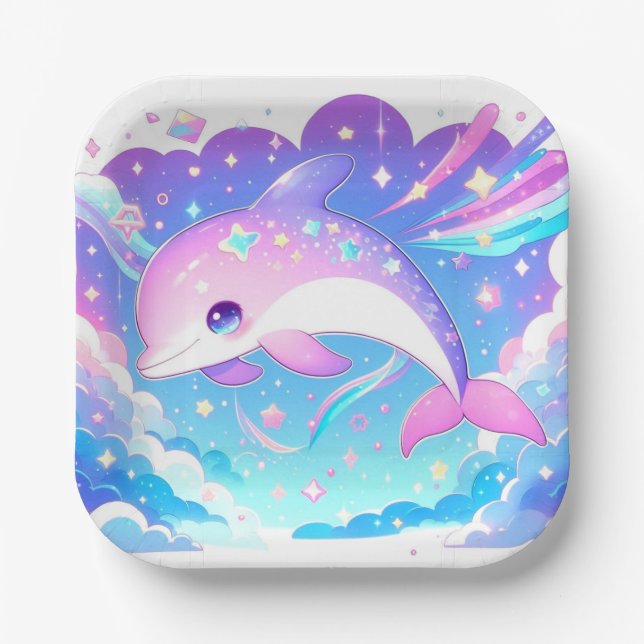 Sweet Majestic Dolphin Baby Shower  Paper Plates (Front)