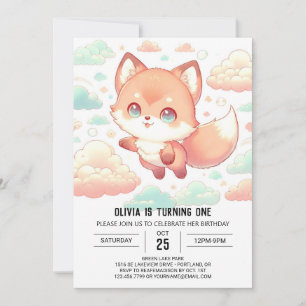 Sweet Majestic Fox 1st Birthday Invitation