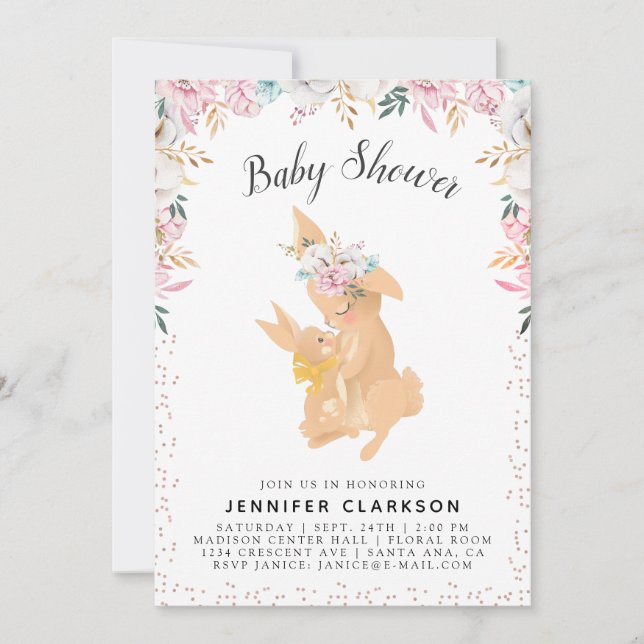 Sweet Mama & Baby Bunnies Baby Shower Invitation (Front)
