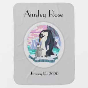Sweet Mama & Baby Penguin, Personalized Blanket