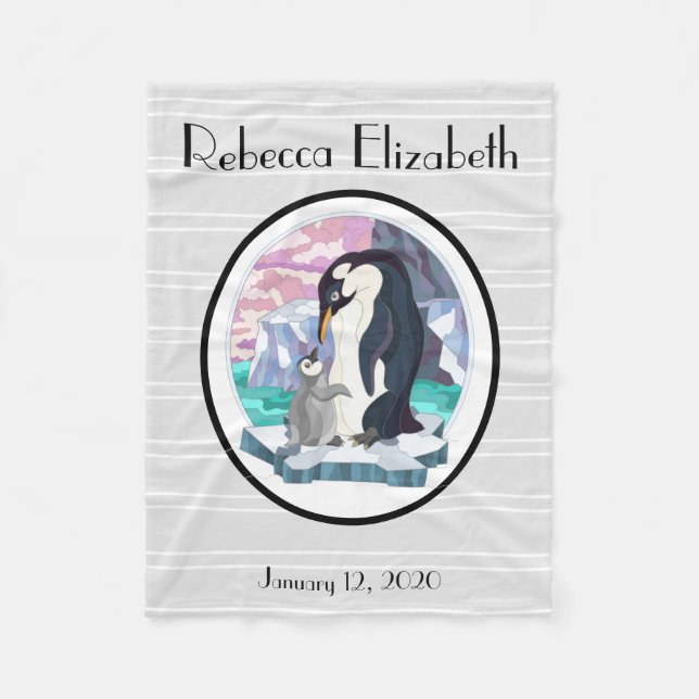 Sweet Mama & Baby Penguins, personalized Fleece Blanket (Front)