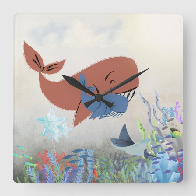 Sweet Mama & Baby Whale Nursery Wall Clock (Front)