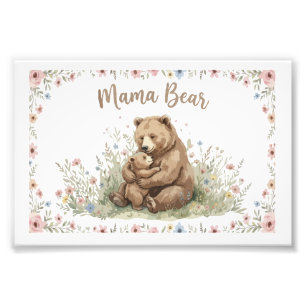 Sweet Mama Bear and Baby Bear Floral Watercolor Photo Print