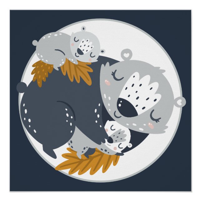 Sweet Mama Bear and Cubs Napping Poster (Front)