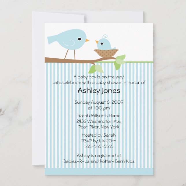 Sweet Mama Bird & Baby Boy Baby Shower Invitation (Front)