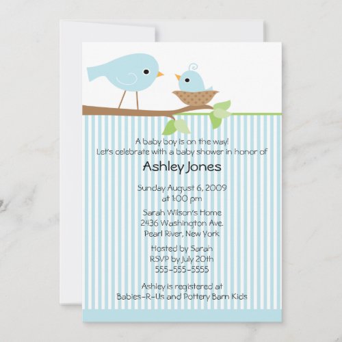 Sweet Mama Bird  Baby Boy Baby Shower Invitation