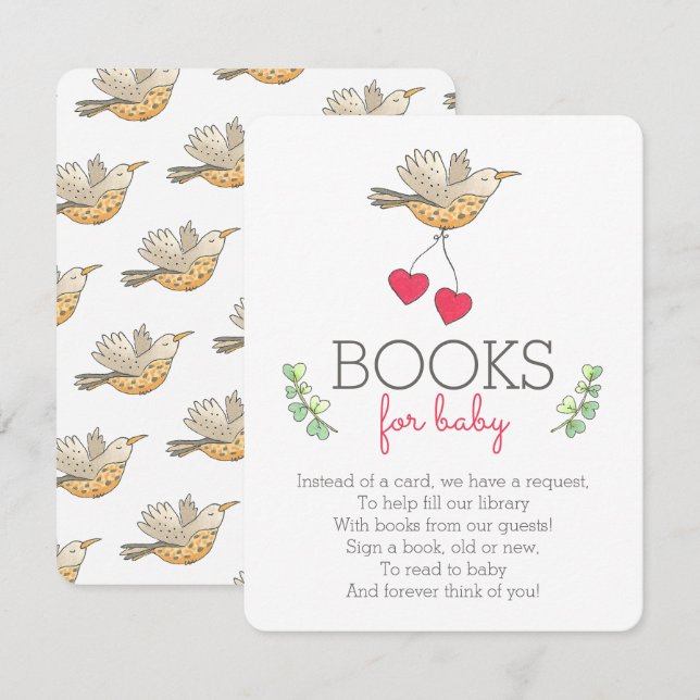 Sweet Mama Bird with Hearts Books for Baby Enclosure Card (Front/Back)