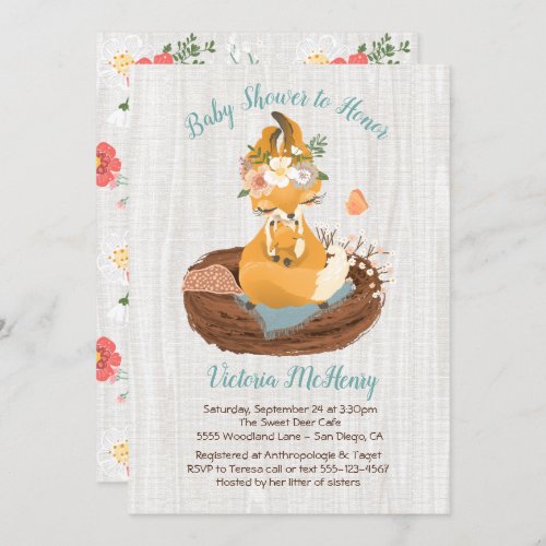 Sweet mamma fox  baby fox baby shower invitations