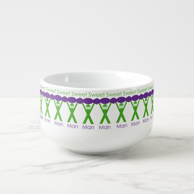 Sweet Man Funny Green Man with Purple Sweet Art Soup Mug (Front)