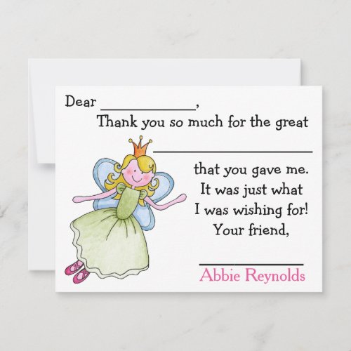 Sweet Manners Fairy Fill In Thank You Notes