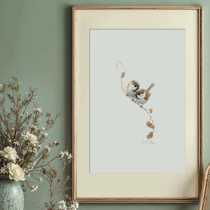 Sweet Marsh Titmouse Pair Watercolor Art Poster