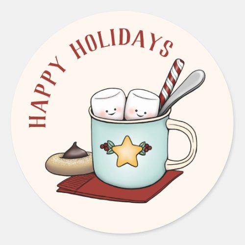 Sweet Marshmallows in Mug Happy Holidays Christmas Classic Round Sticker