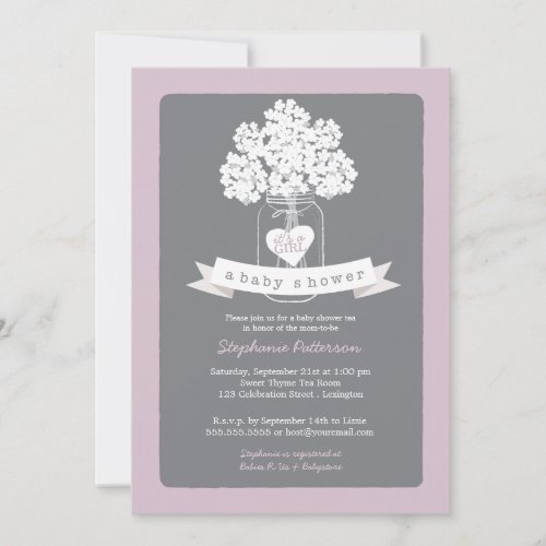 Sweet Mason Jar Lilac Gray Baby Shower Invitation