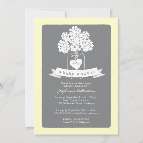 Sweet Mason Jar Neutral Baby Shower Invitation