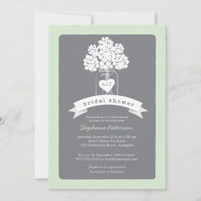 Sweet Mason Jar Neutral Bridal Shower Invitation (Front)