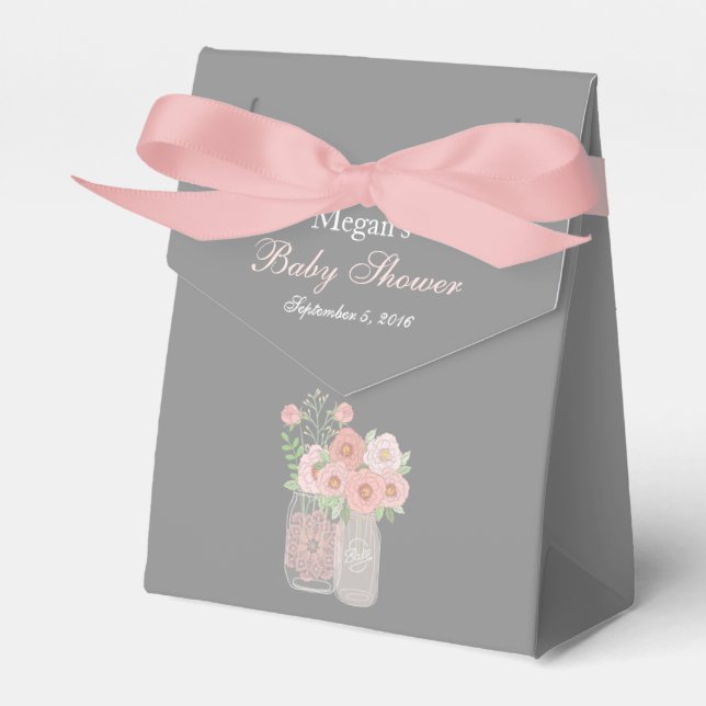 Sweet Mason Jar Pink Gray Baby Shower favor box (Front Side)