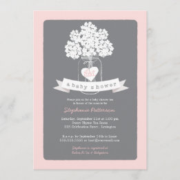 Sweet Mason Jar Pink | Gray Baby Shower Invitation