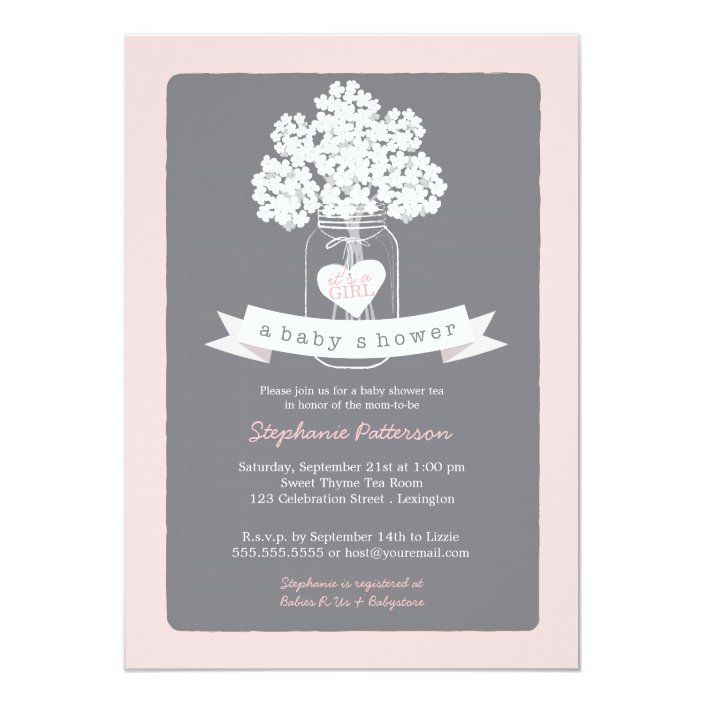 pink and gray baby shower invitations