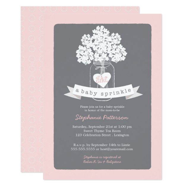 Sweet Mason Jar Pink | Gray Baby Sprinkle Invitation