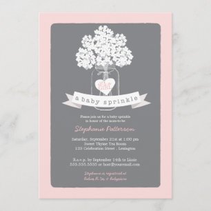 Sweet Mason Jar Pink Gray Baby Sprinkle Invitation