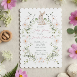 Sweet Meadow Bunny & Wildflowers Baby Shower Invitation